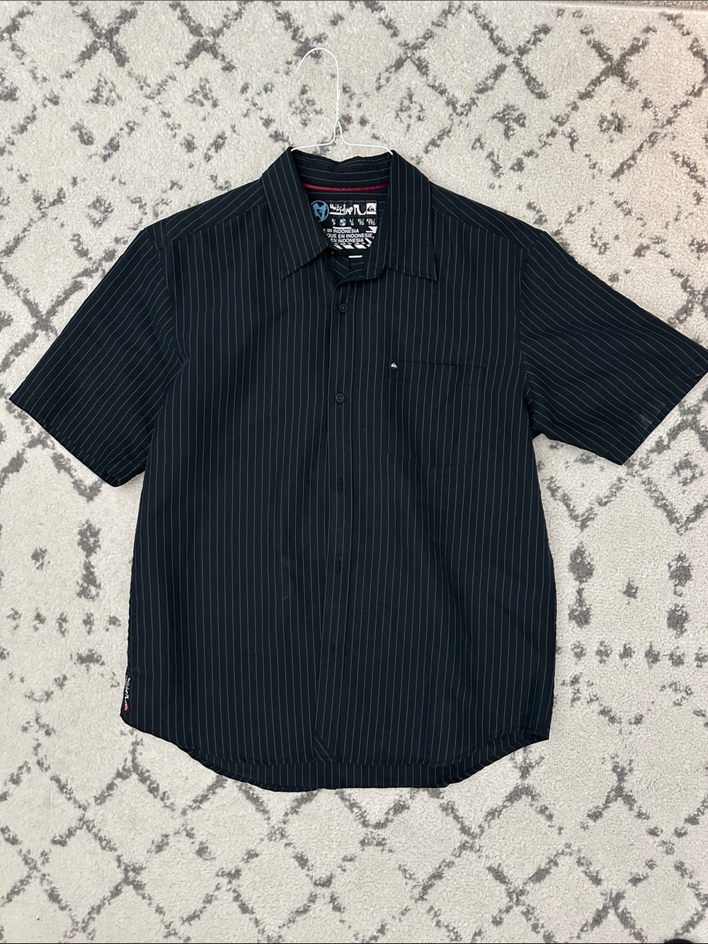 Quiksilver Black Pinstripe Short-Sleeve Button-Down Shirt